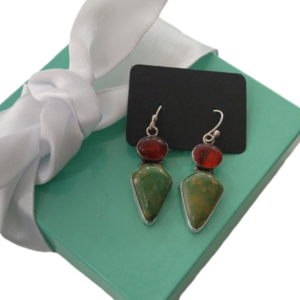 Vintage David Troutman Sterling SILVER CREATIONS Amber + Turquoise Earri…